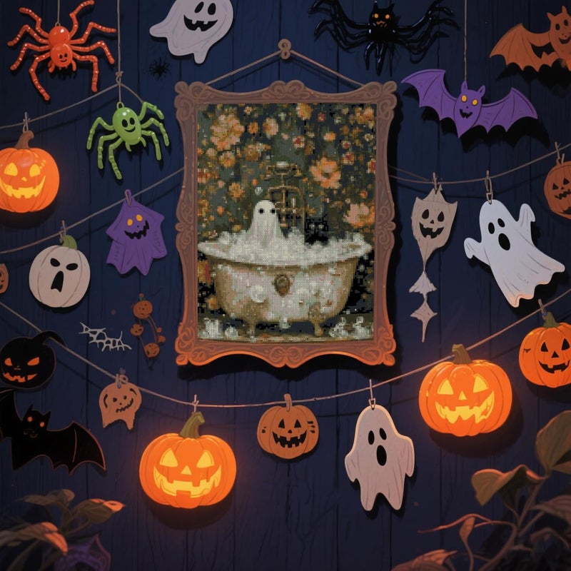 Eterkosu Halloween Counted Cross Stitch Kits for Adults, Ghost Stamped Cross Stitch Kits for Beginners, Needlepoint Cross-Stitch Horror Patterns Embroidery Kits Arts and Crafts for Home Decor - Image 5